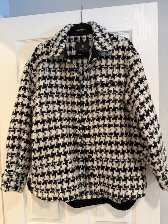 Anine Bing Jackets & Blazers - Anine Bing Black and White Houndstooth Tweed Shacket